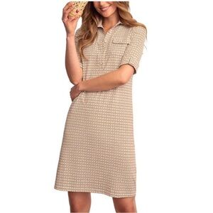 J.McLaughlin Lawrence Dress Catalina Cloth Brown Cream Geometric Print Dress